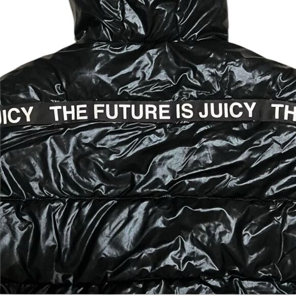 Juicy Couture Black Label Black Hooded Puffer Jacket “ The Future Is Juicy” Preo - Picture 3 of 6